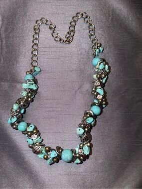 Turquoise Cluster Bead Statement Necklace - Blue